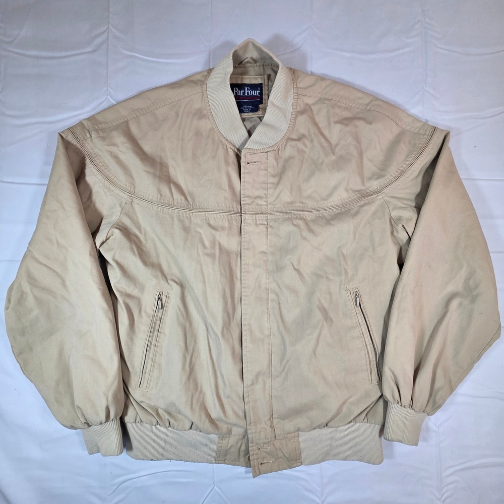 Vintage Par Four Sportswear Tan Bomber Jacket Mens Large Western Yoke Beige
